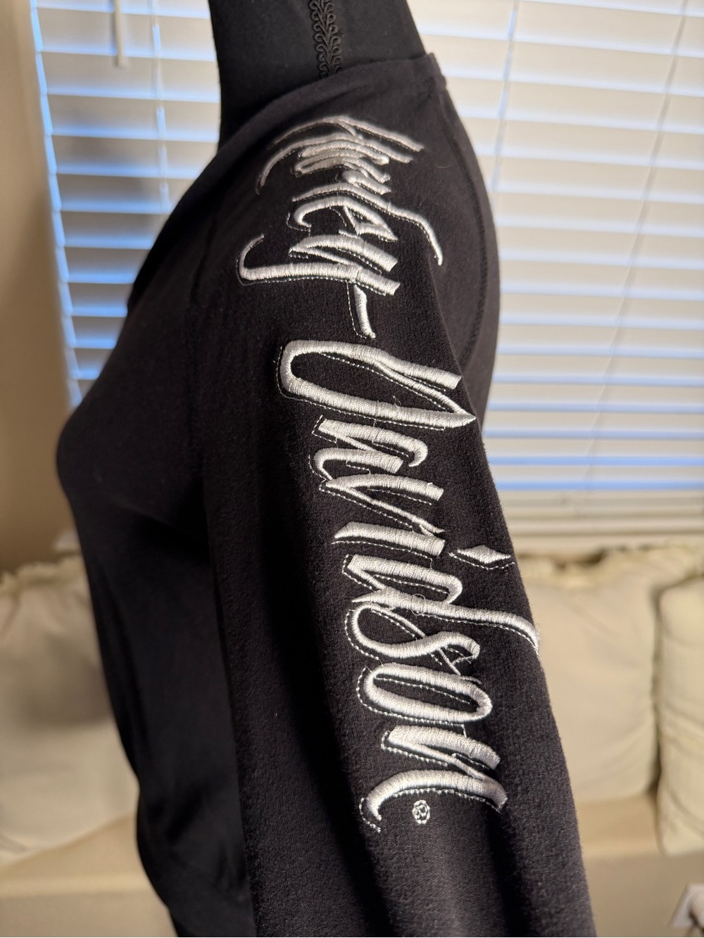 Harley-Davidson Embroidered Sleeve Pullover Top Black Moto Y2K Small - Picture 5 of 6